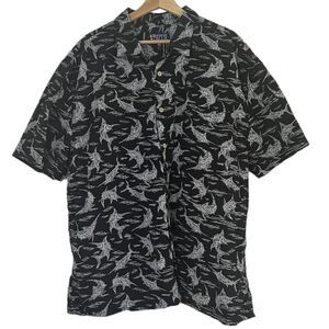 Newport Blue swordfish fish pattern button up short sleeve shirt XXL